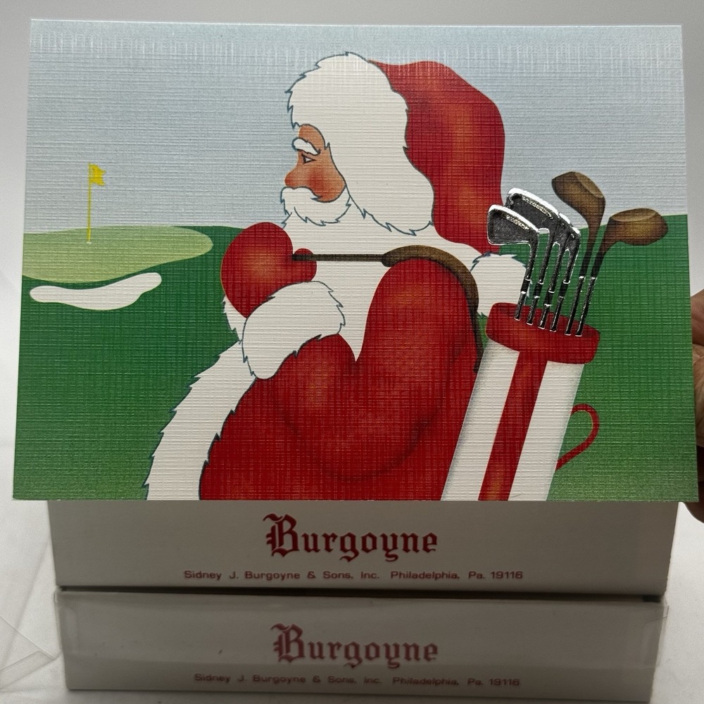 2 Boxes Burgoyne Christmas Holiday Greeting Cards 20 Santa Golf USA Vtg NOS
